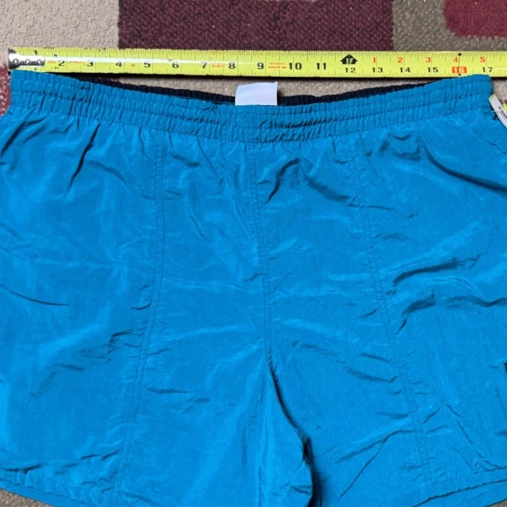 Vintage Speedo Mens‎ Teal Blue Crinkle Nylon Swim Trunks Mesh Lined Shorts Sz L